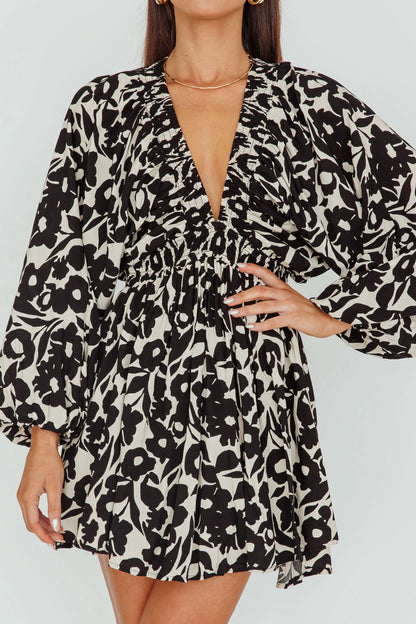 Going Your Way Long Sleeve Mini Dress Floral Black