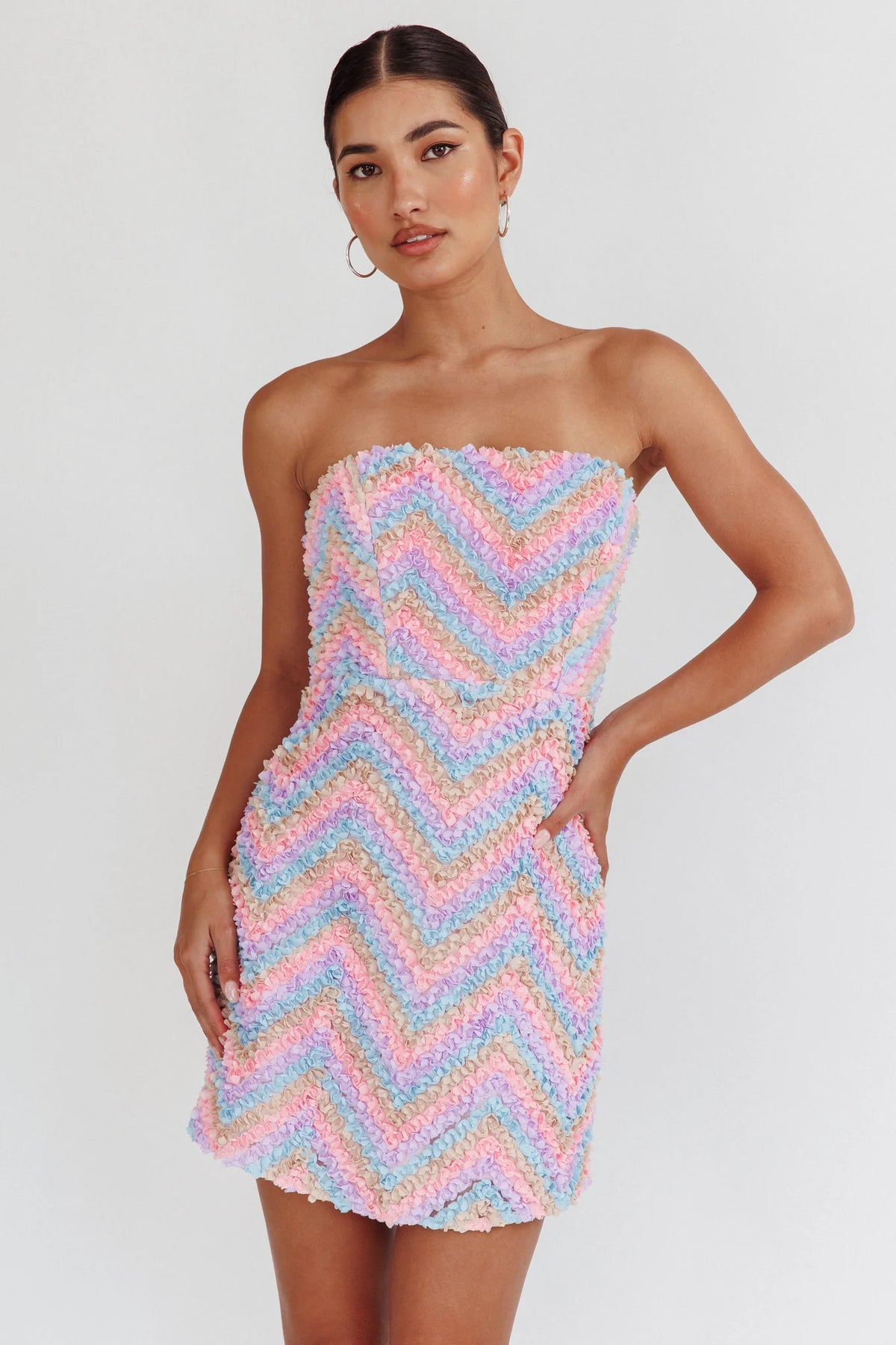 In Paris Embellished Chevron Mini Dress Lilac