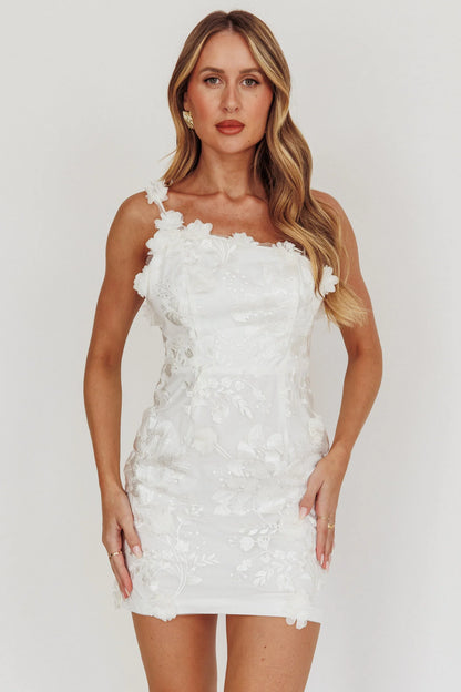 Saskia Floral Embroidery Mini Dress White